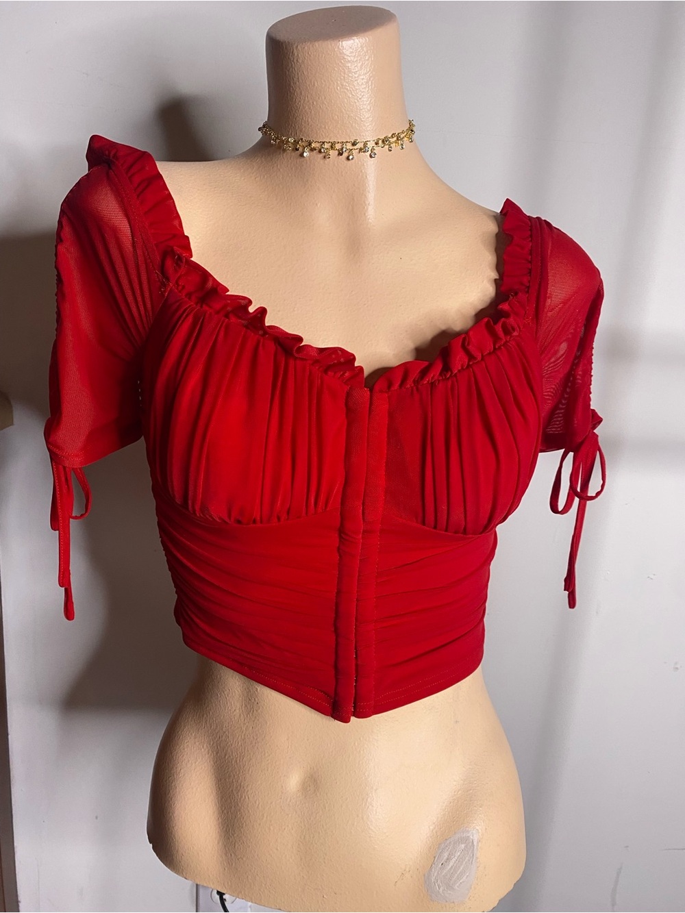 New W/Tag Red Ruffled Crop Top - Women